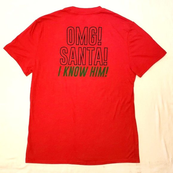 Men's Elf Movie "OMG! OMG! Santa! I Know Him!" Red T-shirt. Sz. Large. NWOT - Picture 2 of 4